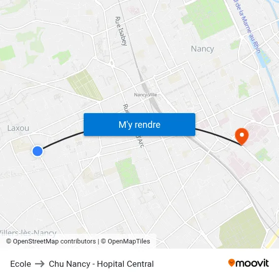 Ecole to Chu Nancy - Hopital Central map