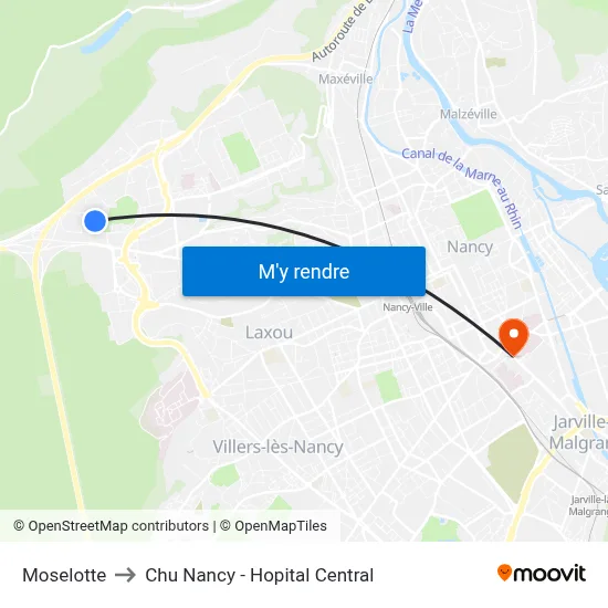 Moselotte to Chu Nancy - Hopital Central map