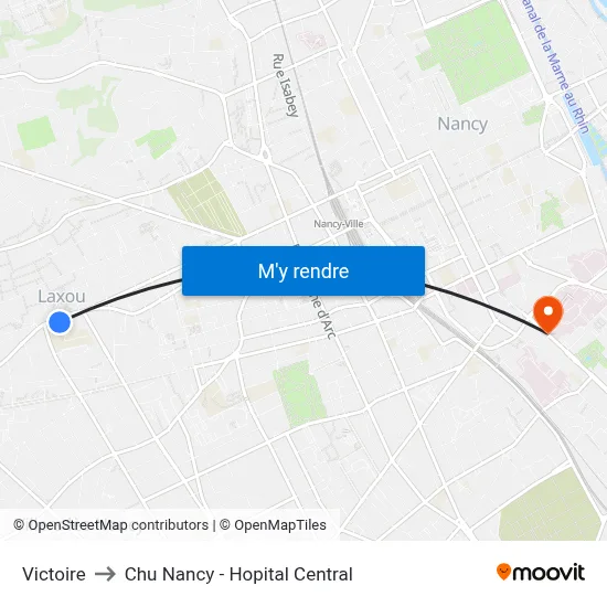 Victoire to Chu Nancy - Hopital Central map