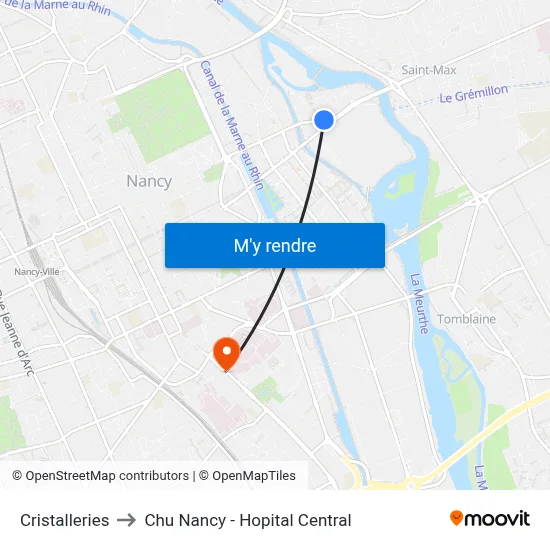 Cristalleries to Chu Nancy - Hopital Central map