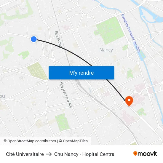 Cité Universitaire to Chu Nancy - Hopital Central map