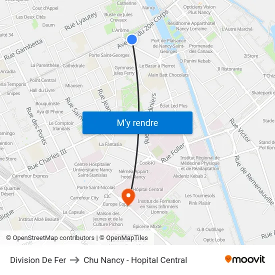 Division De Fer to Chu Nancy - Hopital Central map