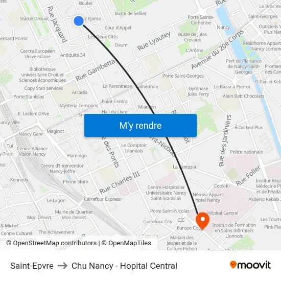 Saint-Epvre to Chu Nancy - Hopital Central map