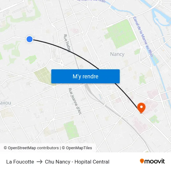 La Foucotte to Chu Nancy - Hopital Central map