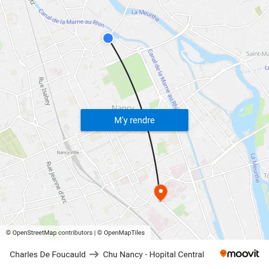 Charles De Foucauld to Chu Nancy - Hopital Central map