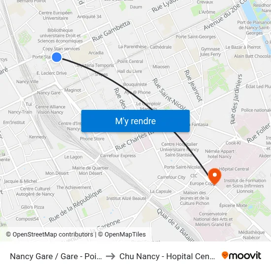 Nancy Gare / Gare - Poirel to Chu Nancy - Hopital Central map