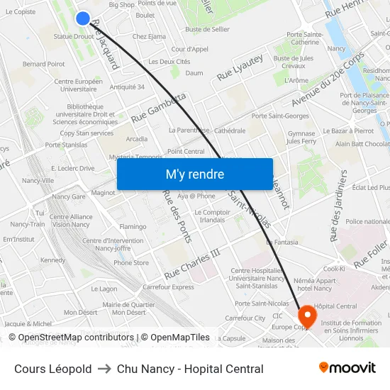 Cours Léopold to Chu Nancy - Hopital Central map