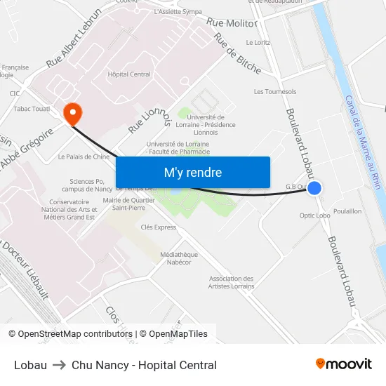 Lobau to Chu Nancy - Hopital Central map