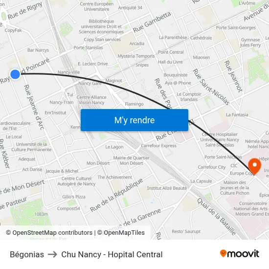 Bégonias to Chu Nancy - Hopital Central map