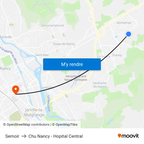 Semoir to Chu Nancy - Hopital Central map