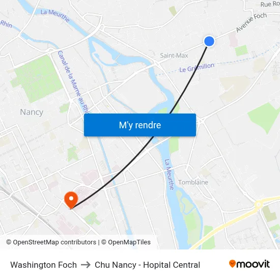 Washington Foch to Chu Nancy - Hopital Central map