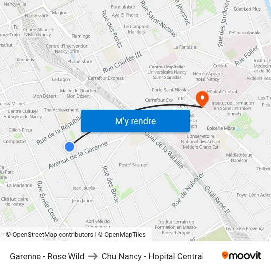 Garenne - Rose Wild to Chu Nancy - Hopital Central map