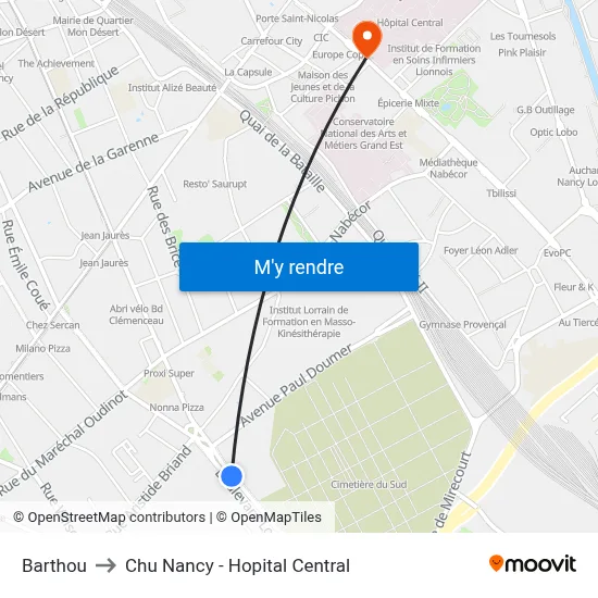 Barthou to Chu Nancy - Hopital Central map