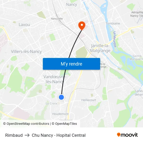 Rimbaud to Chu Nancy - Hopital Central map
