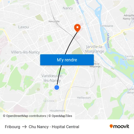Fribourg to Chu Nancy - Hopital Central map