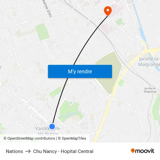 Nations to Chu Nancy - Hopital Central map