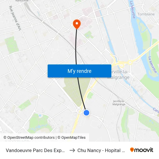 Vandoeuvre Parc Des Expositions to Chu Nancy - Hopital Central map
