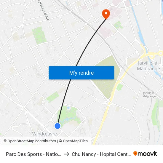 Parc Des Sports - Nations to Chu Nancy - Hopital Central map