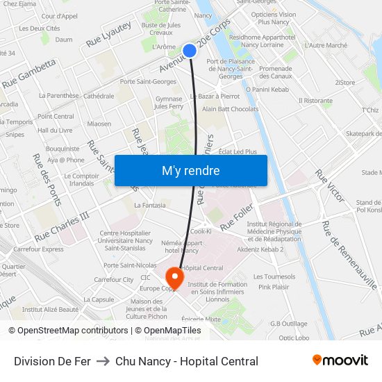 Division De Fer to Chu Nancy - Hopital Central map