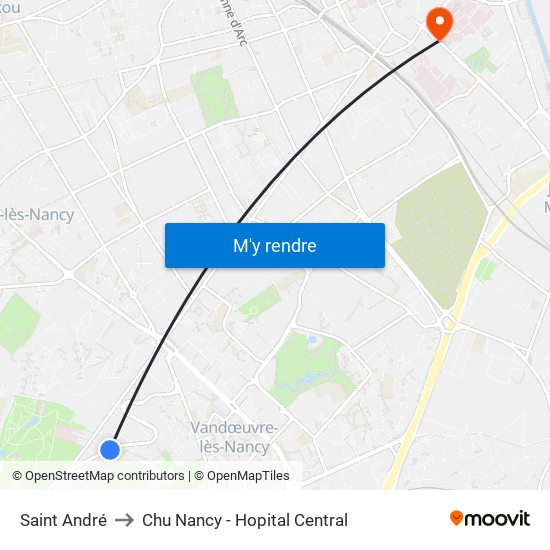 Saint André to Chu Nancy - Hopital Central map