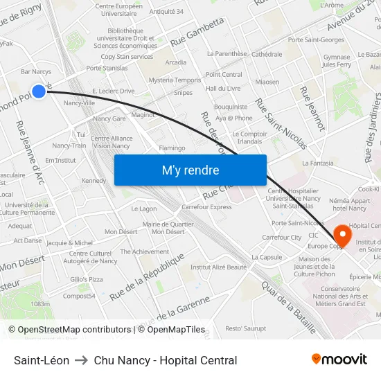 Saint-Léon to Chu Nancy - Hopital Central map