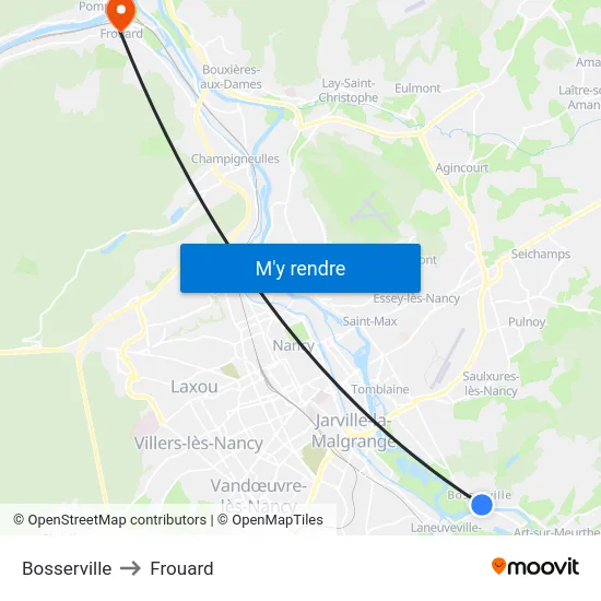 Bosserville to Frouard map