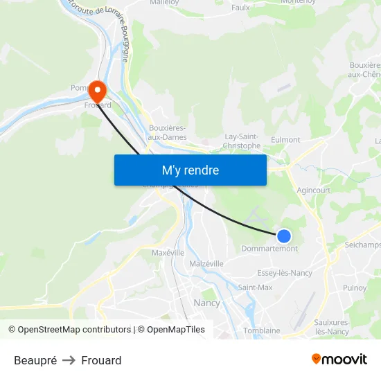 Beaupré to Frouard map