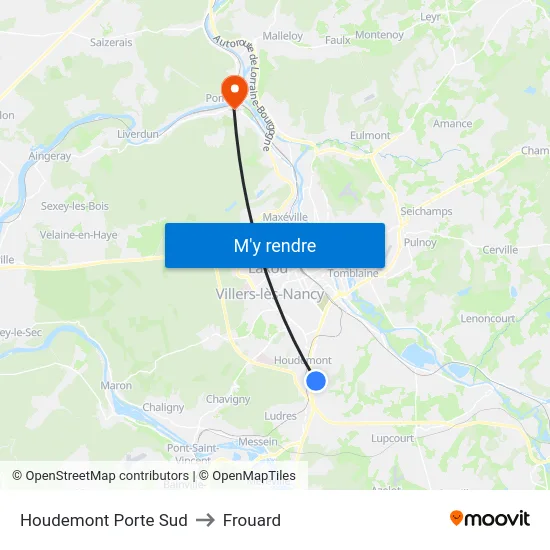 Houdemont Porte Sud to Frouard map
