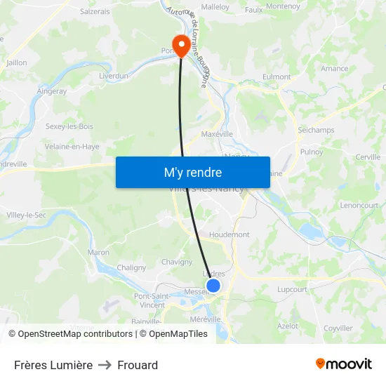 Frères Lumière to Frouard map
