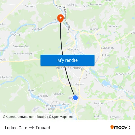 Ludres Gare to Frouard map