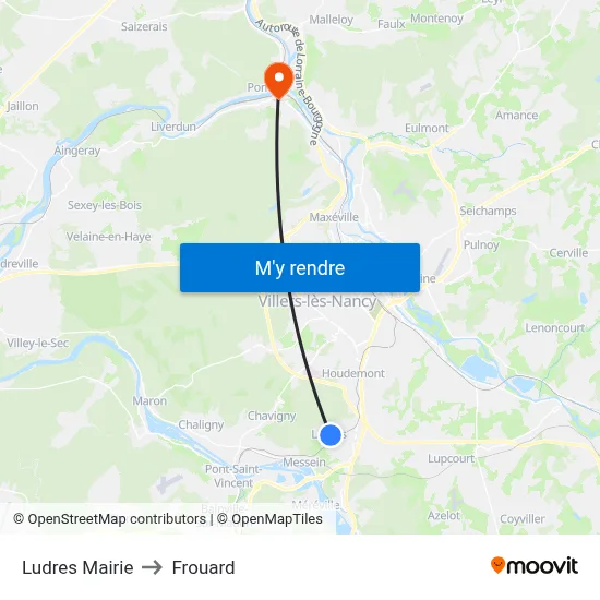 Ludres Mairie to Frouard map