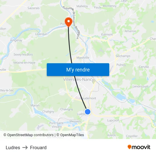 Ludres to Frouard map