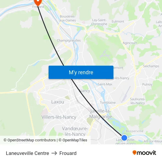 Laneuveville Centre to Frouard map