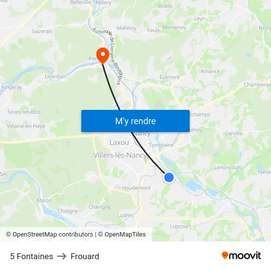 5 Fontaines to Frouard map