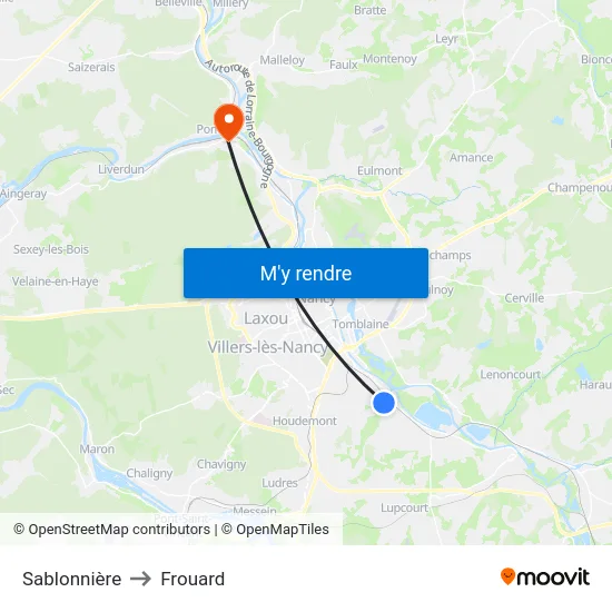 Sablonnière to Frouard map