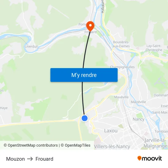 Mouzon to Frouard map