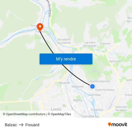 Balzac to Frouard map