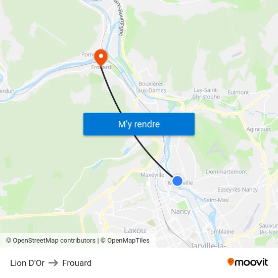 Lion D'Or to Frouard map