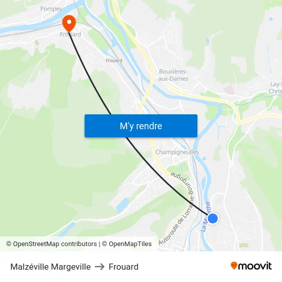 Malzéville Margeville to Frouard map