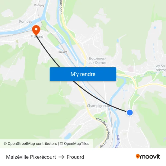 Malzéville Pixerécourt to Frouard map
