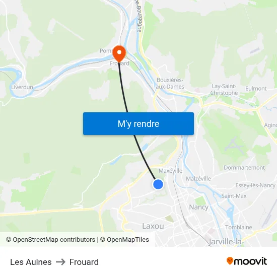 Les Aulnes to Frouard map