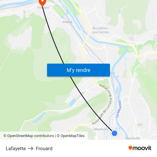 Lafayette to Frouard map