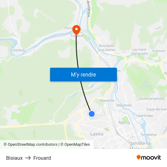 Bisiaux to Frouard map