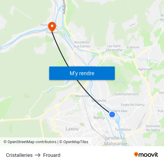 Cristalleries to Frouard map