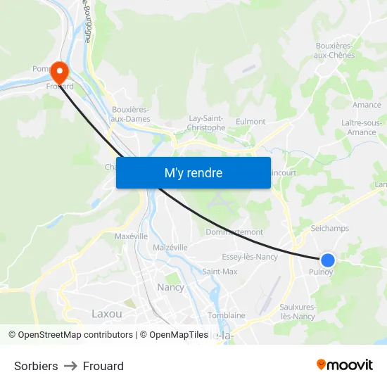 Sorbiers to Frouard map