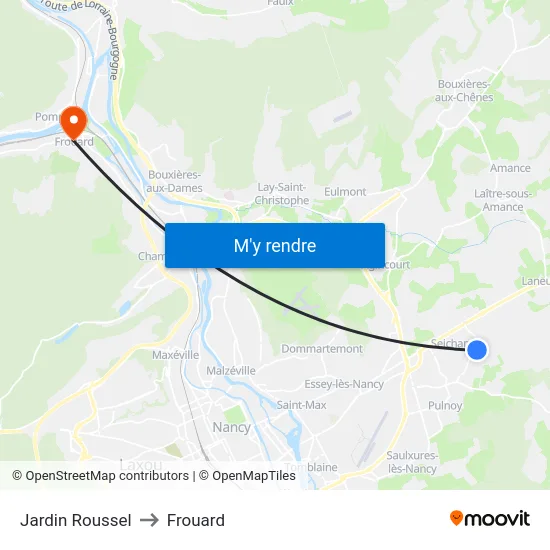 Jardin Roussel to Frouard map