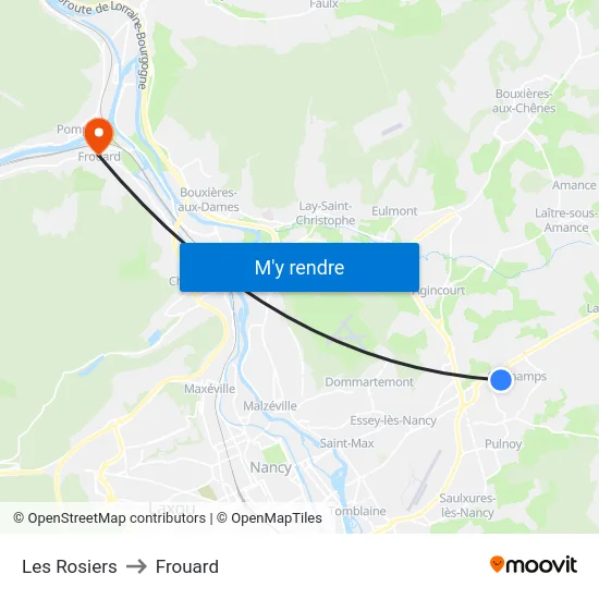 Les Rosiers to Frouard map