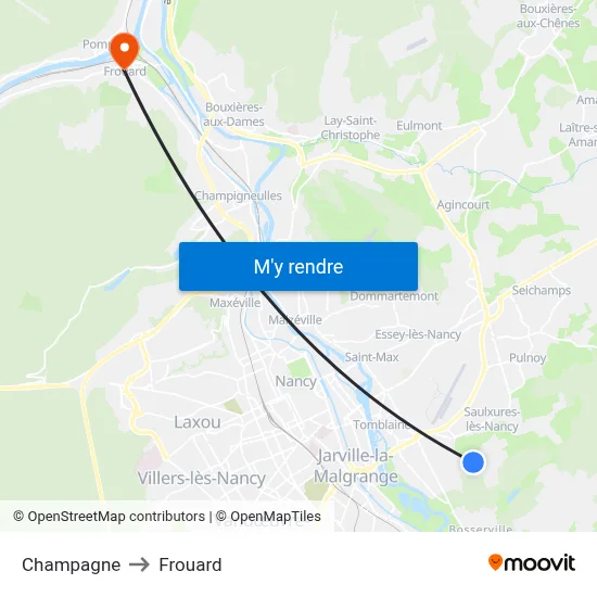 Champagne to Frouard map