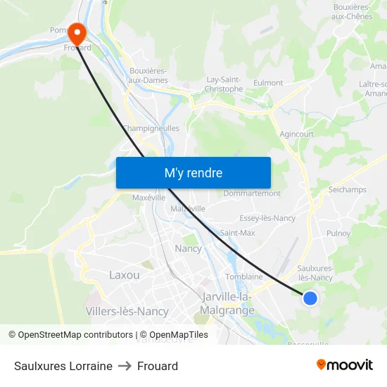 Saulxures Lorraine to Frouard map