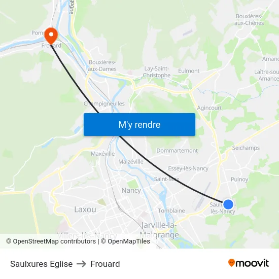 Saulxures Eglise to Frouard map